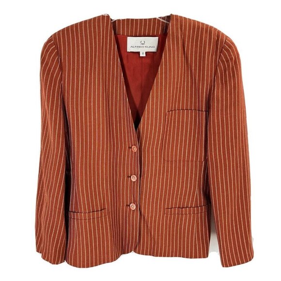 ALFRED SUNG Jackets & Blazers - Alfred Sung Vintage Linen Blend Brown Striped Blazer Sz 8 Shoudler Pads